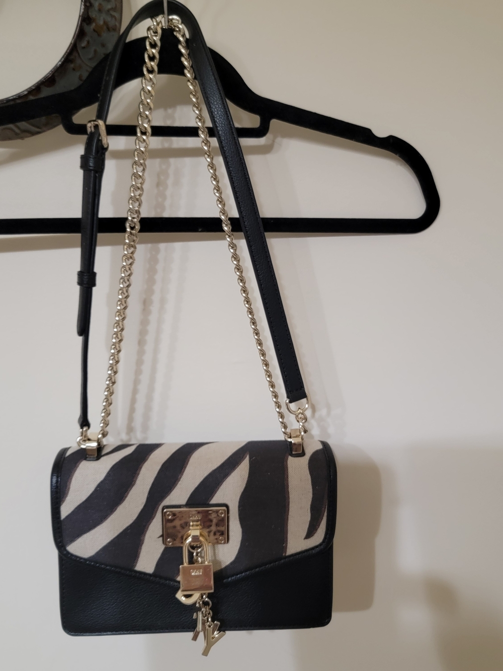 DKNY Elissa Small Zebra Print Chain Strap Crossbody Bag